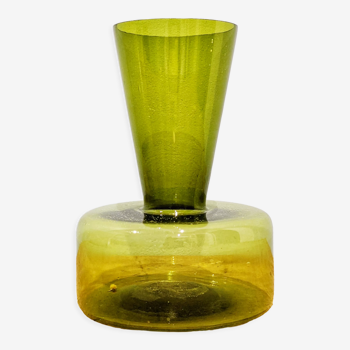 Vase vintage années 70 en verre, couleur vert olive