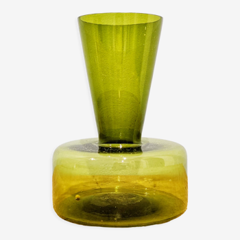 Vintage 70s glass vase, olive green color