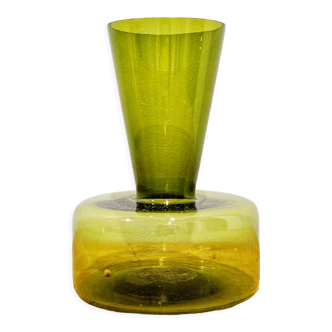 Vintage 70s glass vase, olive green color