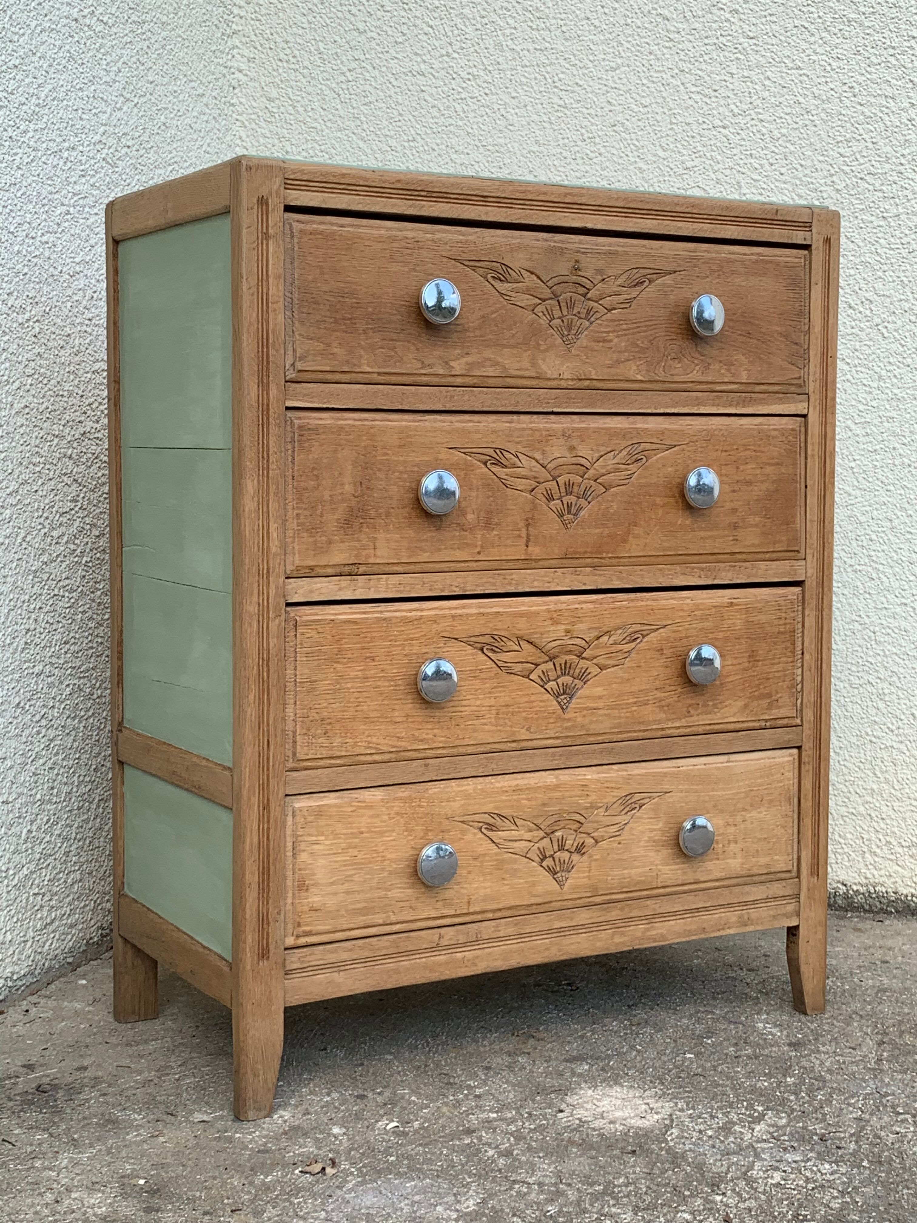 Art deco chest of drawers raw wood and khaki