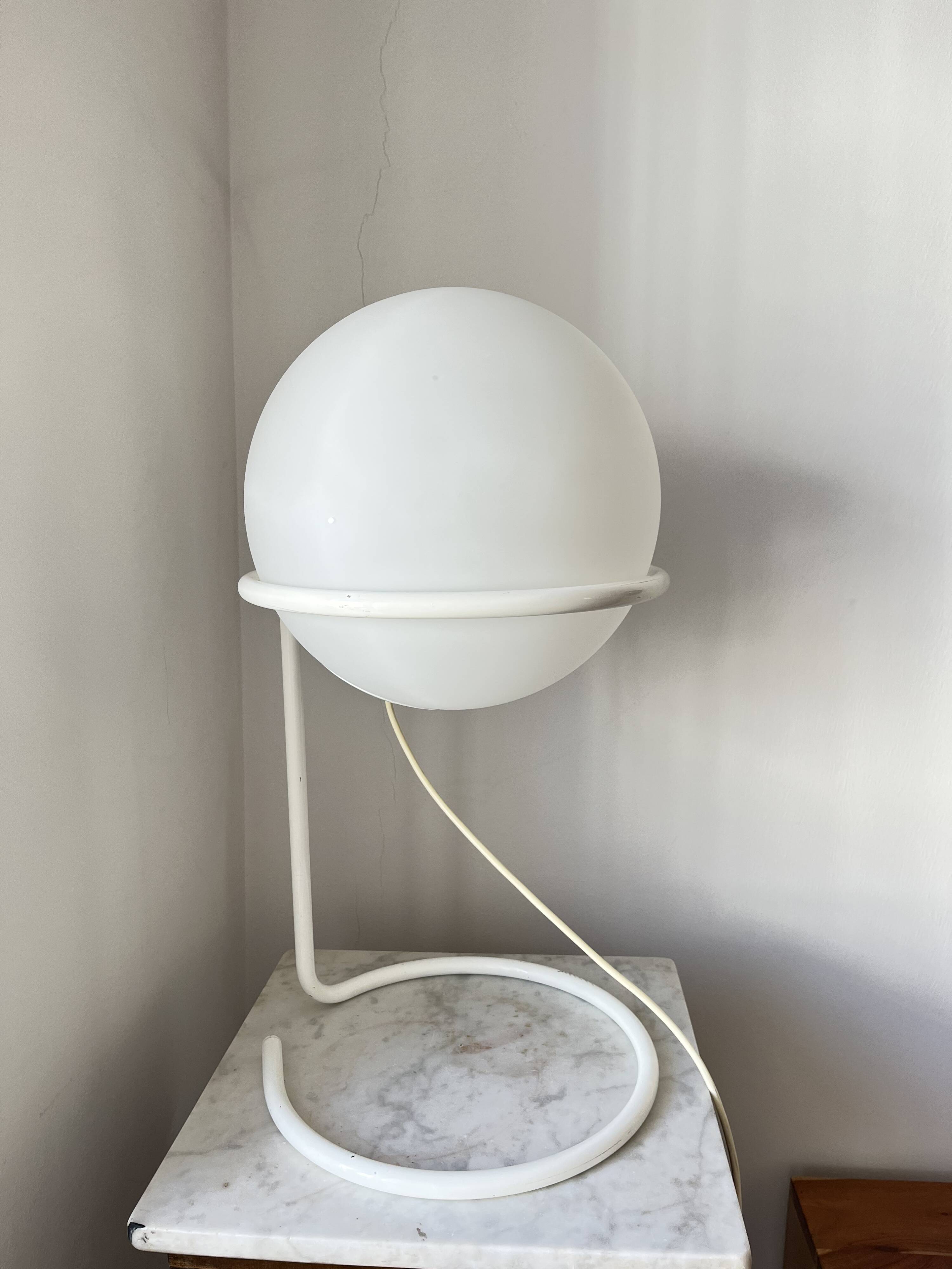 Vintage Postmodern Table Lamp by Glashütte Limburg – White Glass Globe