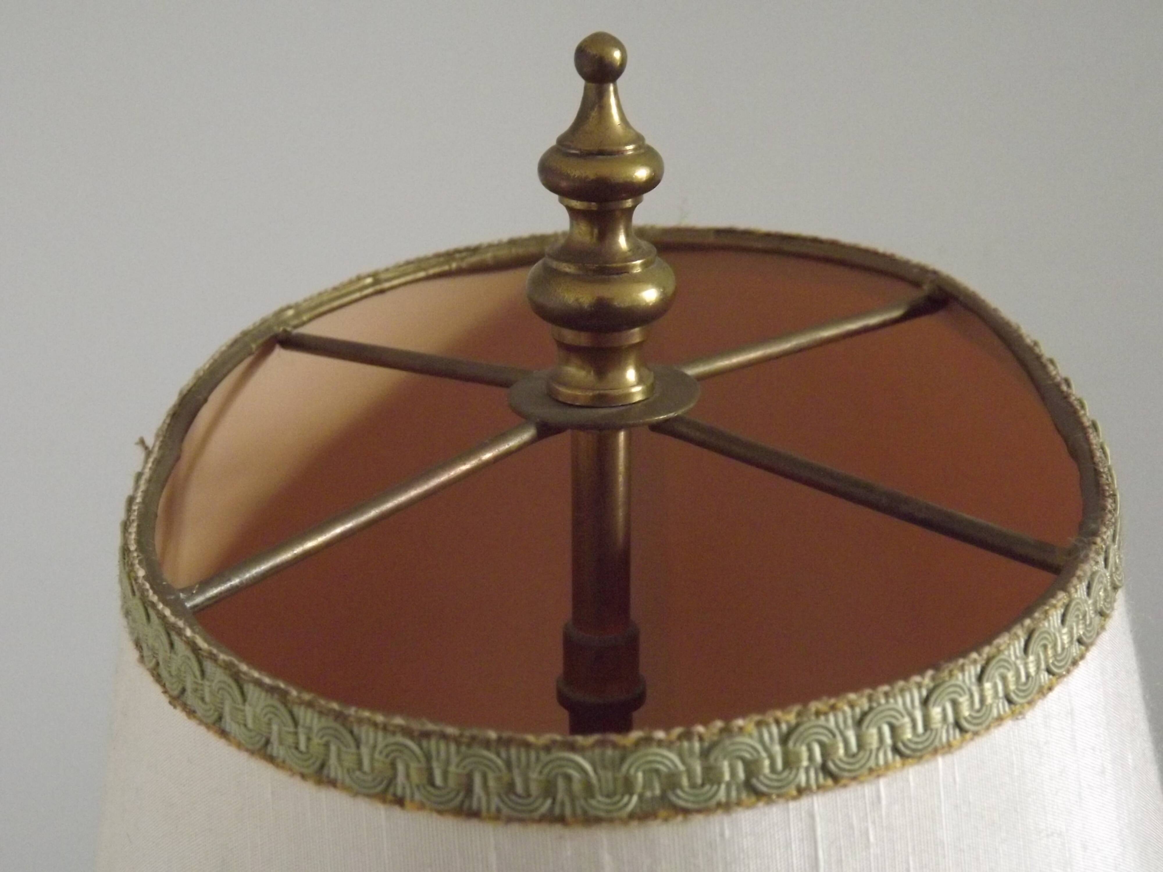 2 Light French Vintage Brass Boulotte Table Lamp With Cream Fabric Shade