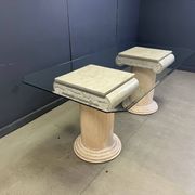 Vintage tessellated stone pedestal dining table by Maitland Smith, 1970s