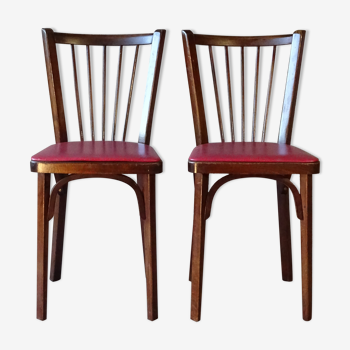 2 chaises bistrot n°53 par baumann skai rouge 1960