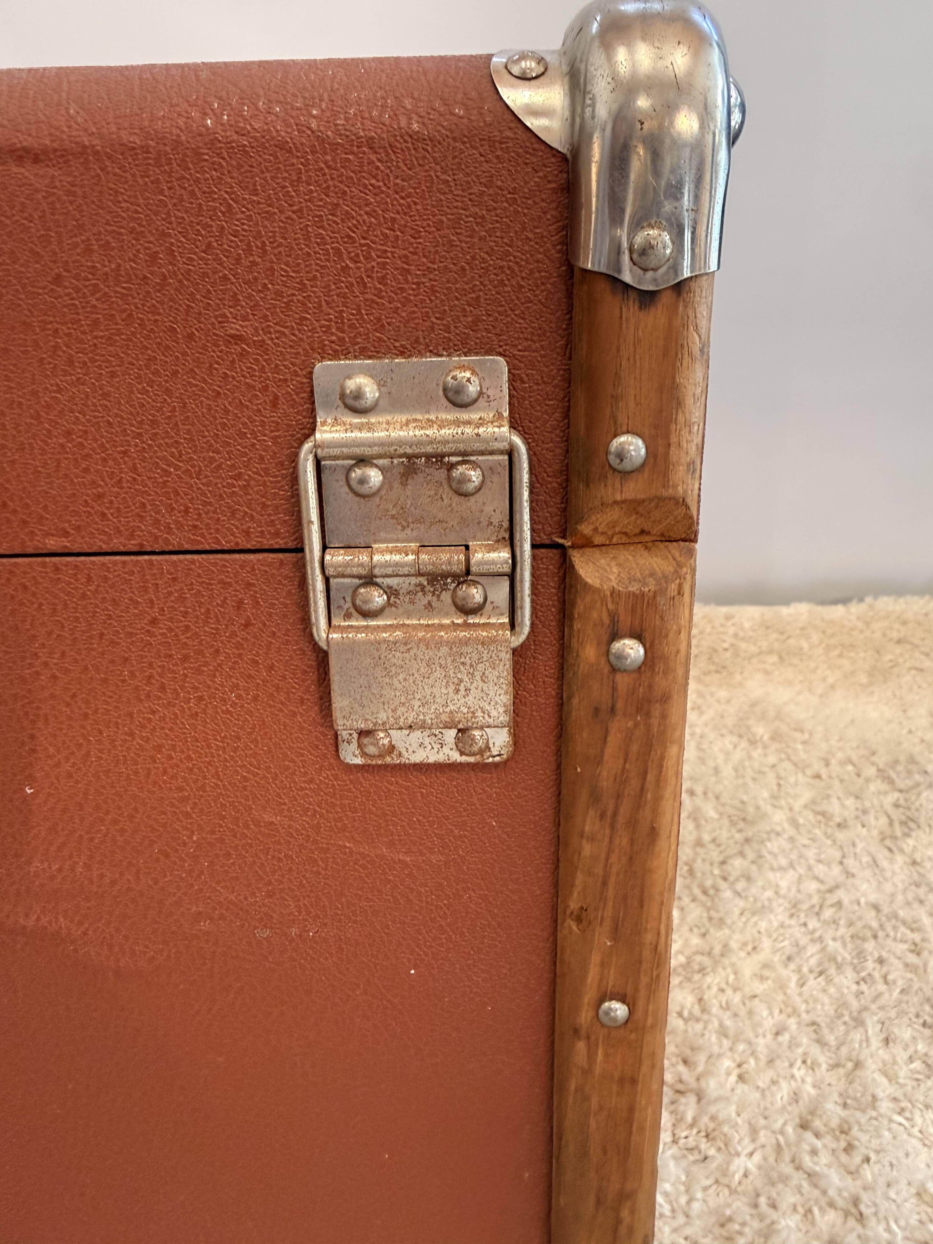 Vintage wooden and metal travel trunk