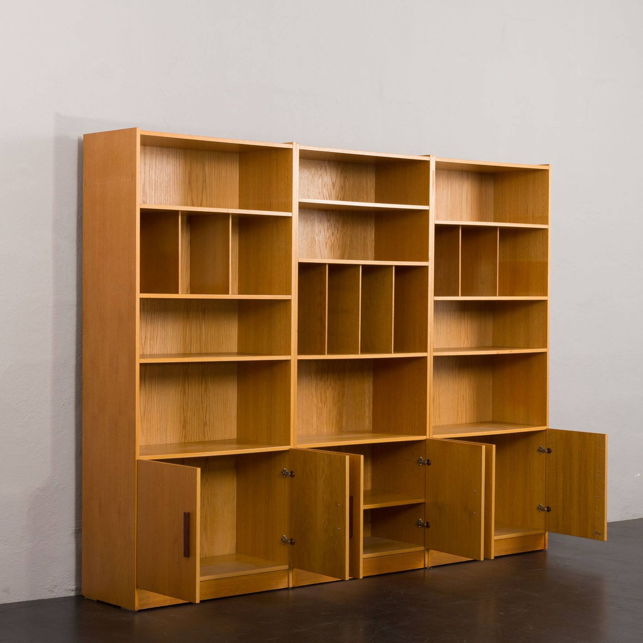 Ib Kofod Larsen Danish oak 3 modules bookshelf vinyl records shelves for Faarup, Denmark, 80s
