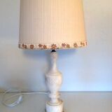 Alabaster lamp and ecru fabric lampshade / vintage 50s-60s