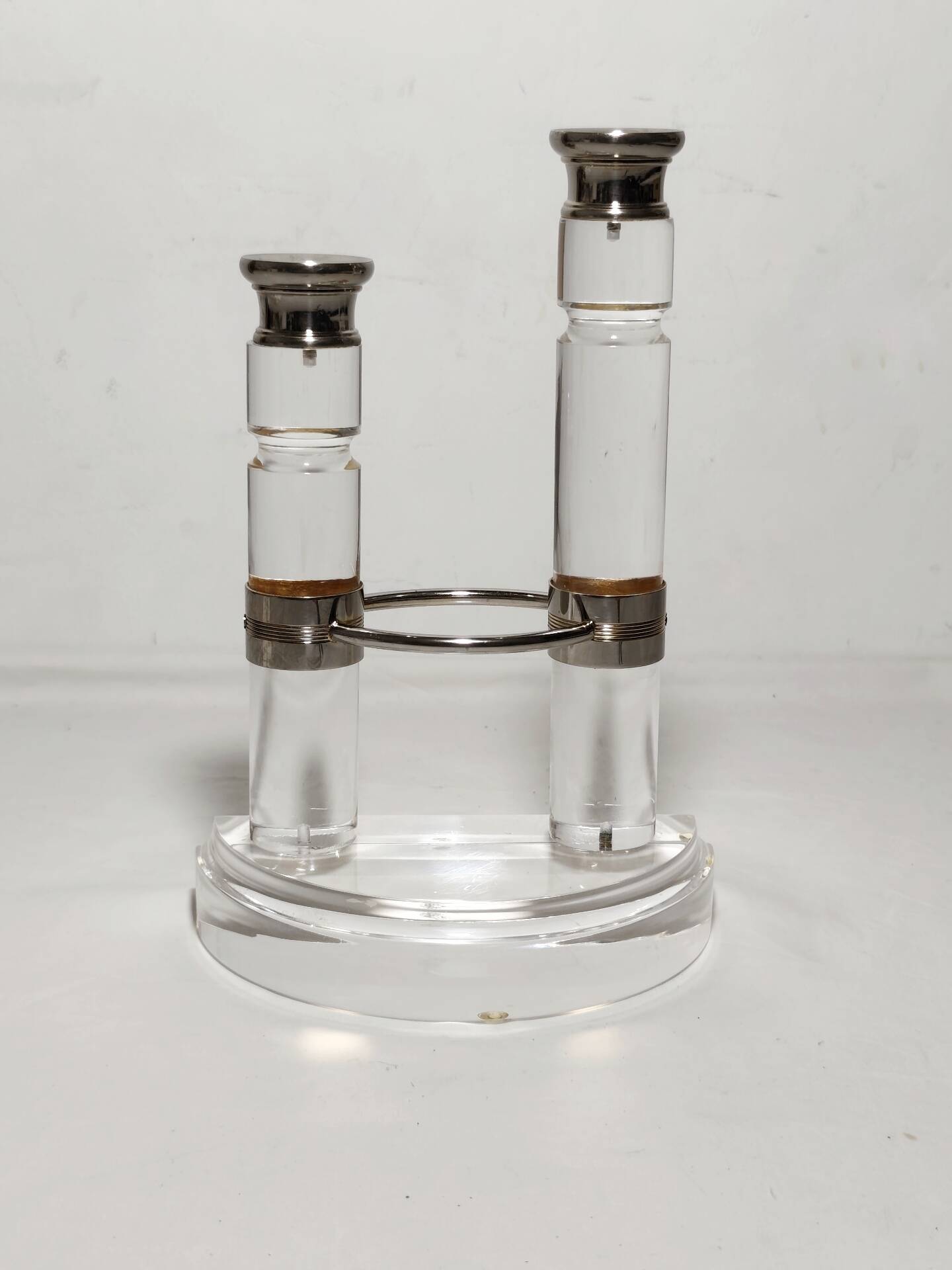 Acrylic and metal candelabrum. Spain, 1980s.