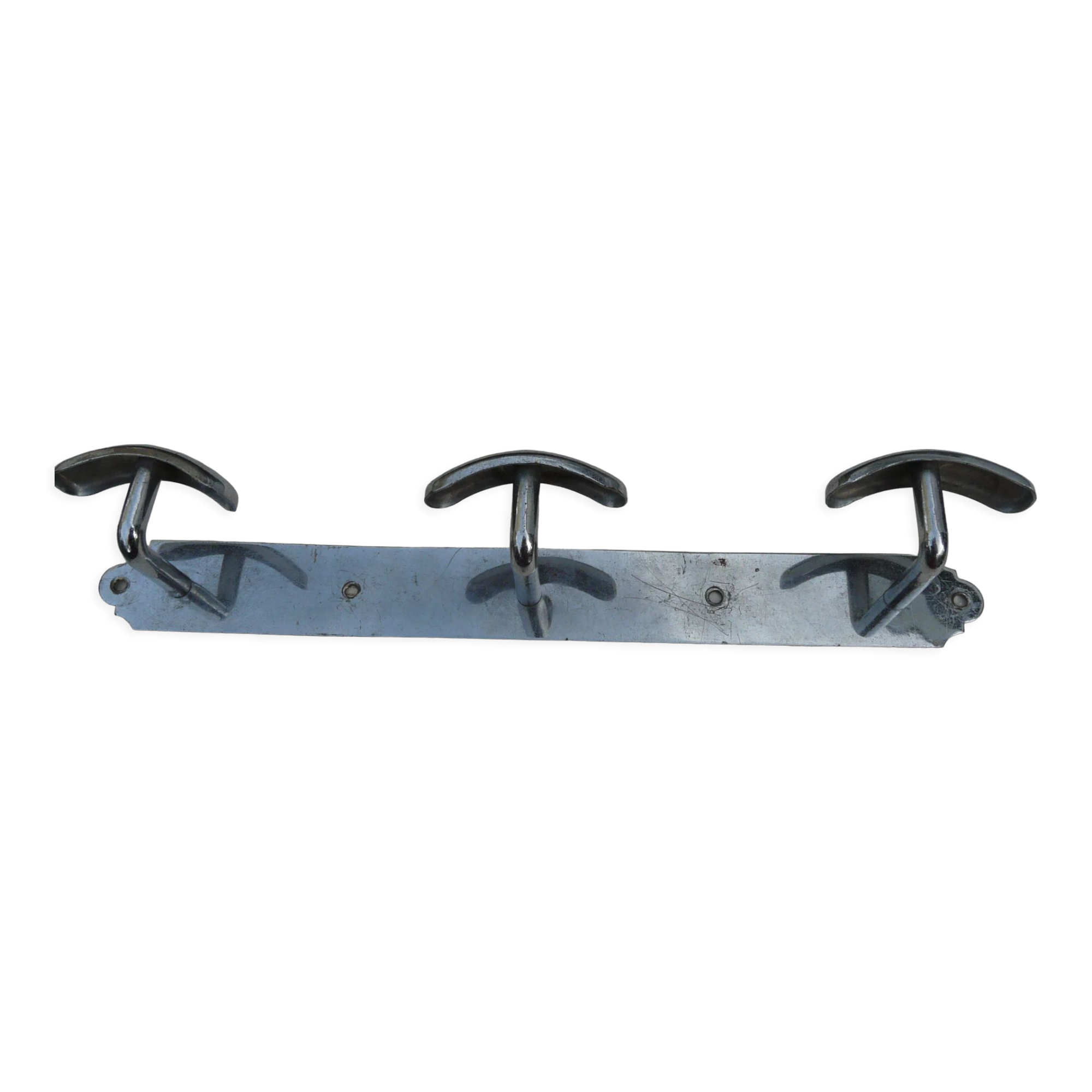 Wall coat rack in chromed metal 3 hooks 50s