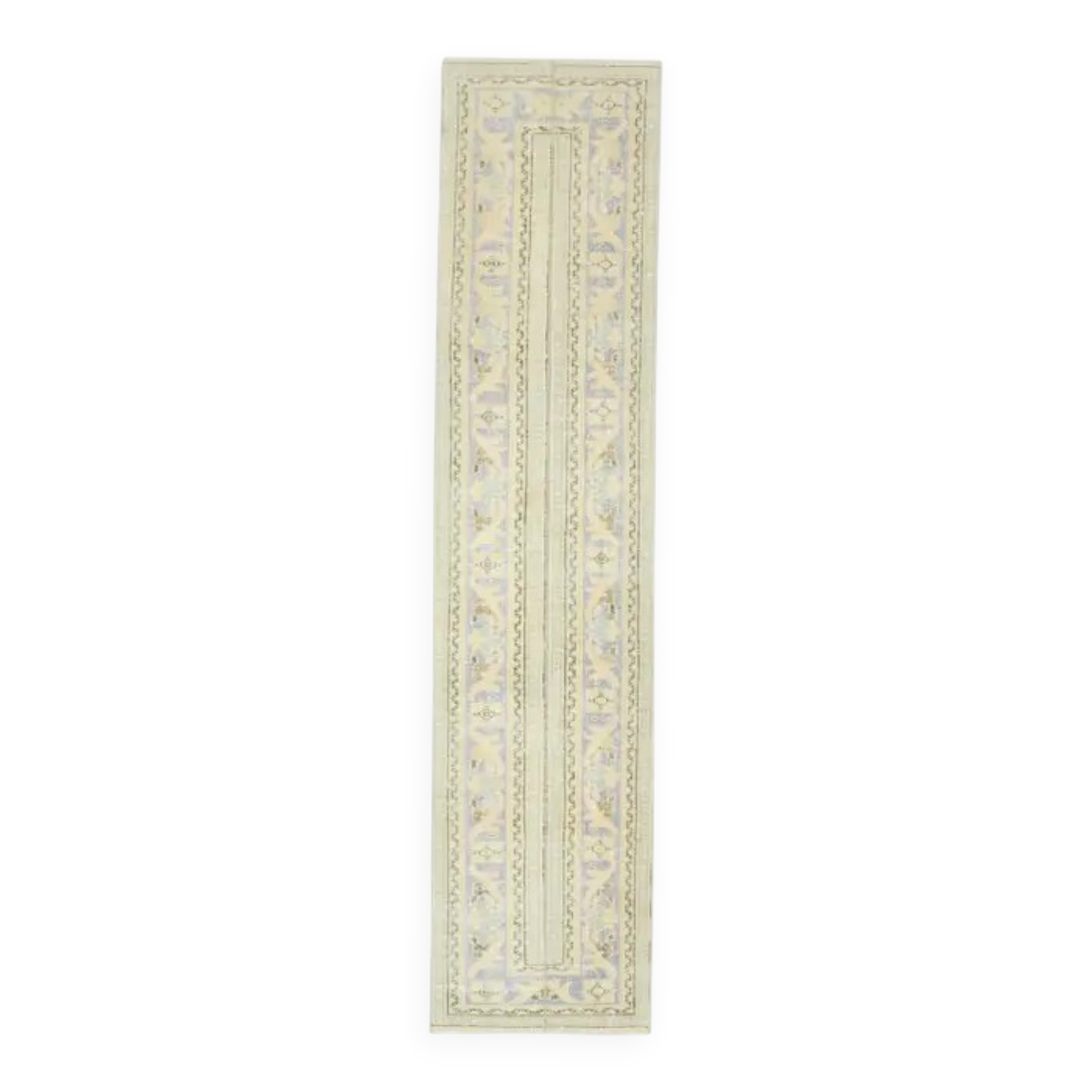 Vintage Turkish Oushak Handmade Wool Cotton Beige Runner Rug 71x315