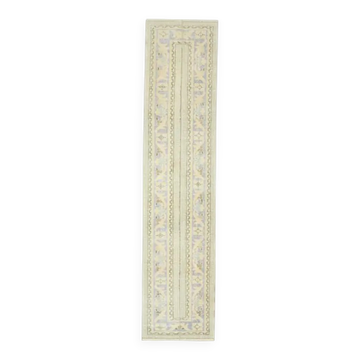 Tapis couloir vintage turc Oushak fait à la main en laine et coton beige 71x315