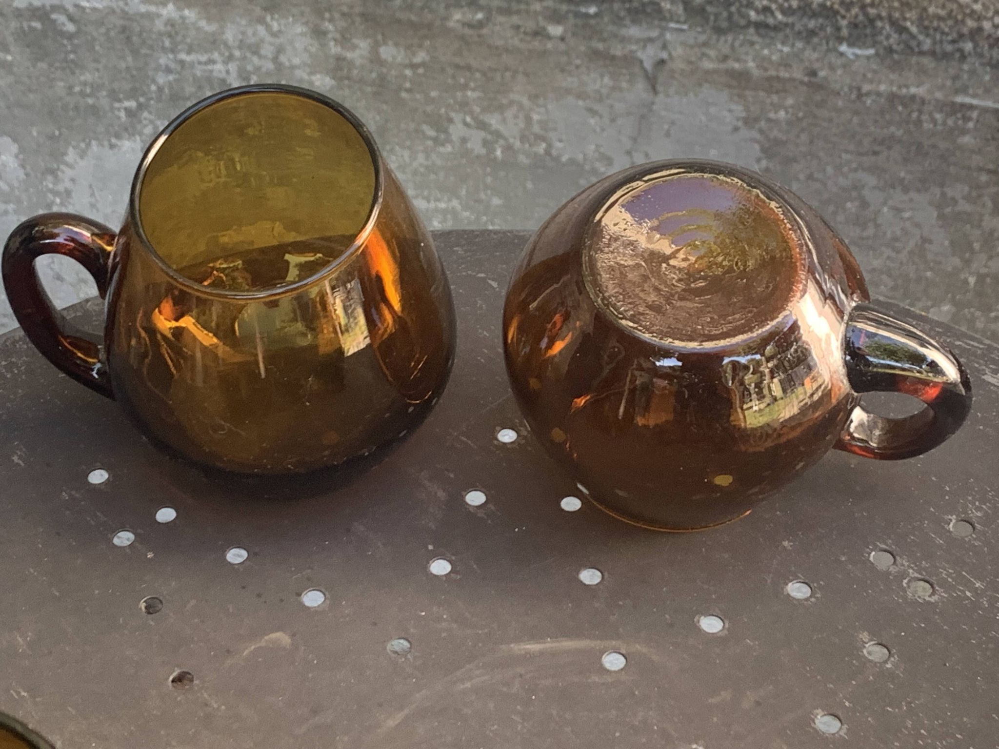 Set of 5 mugs, cups, glasses with handles, cocktail glasses, vintage glass