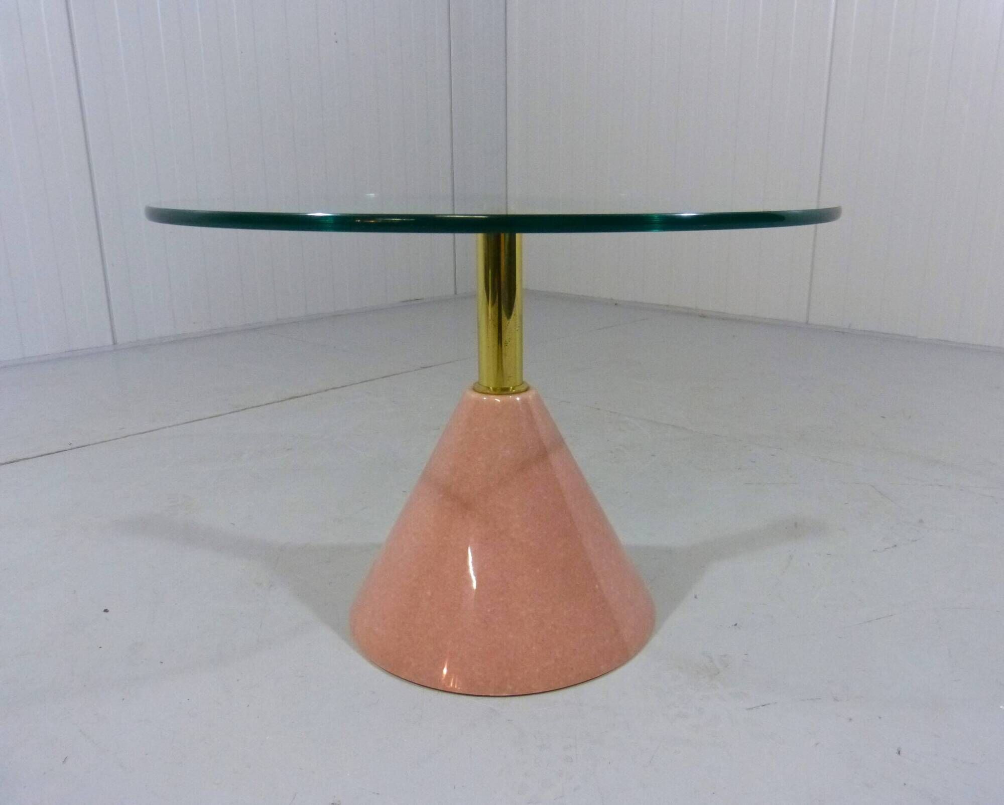 Pink natural stone & glass side table 1980’s Italy