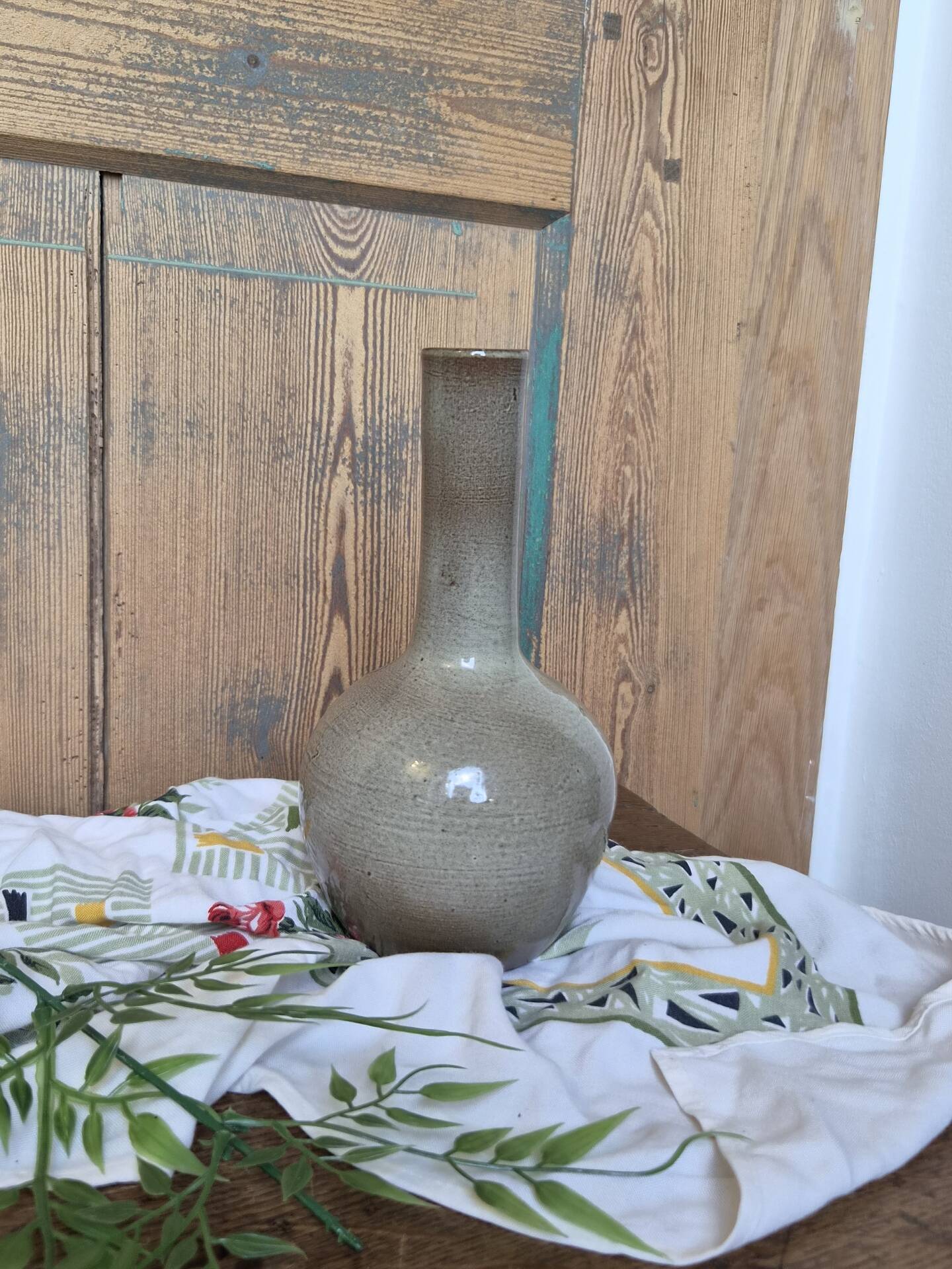 Glazed stoneware single-flower vase signed Jean Dubost, vintage Fr