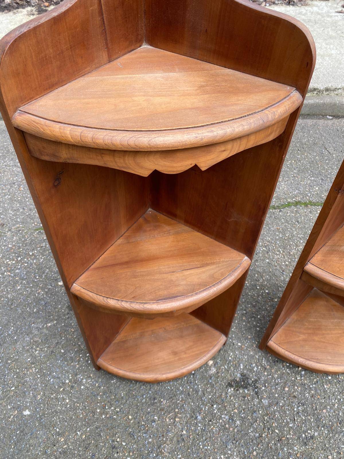 Pair of 19th-century solid wood corner wall shelves.
