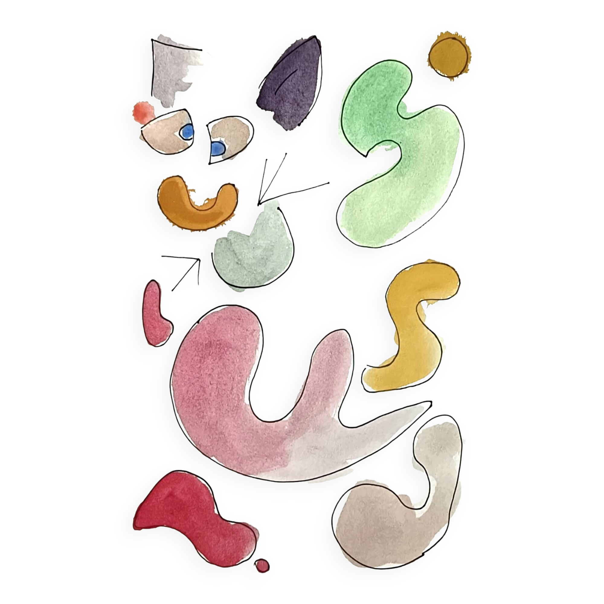 Original abstract painting – coloured organic shapes