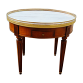 Table bouillotte française de style Louis XVI (1890) plateau en marbre et galerie en bronze