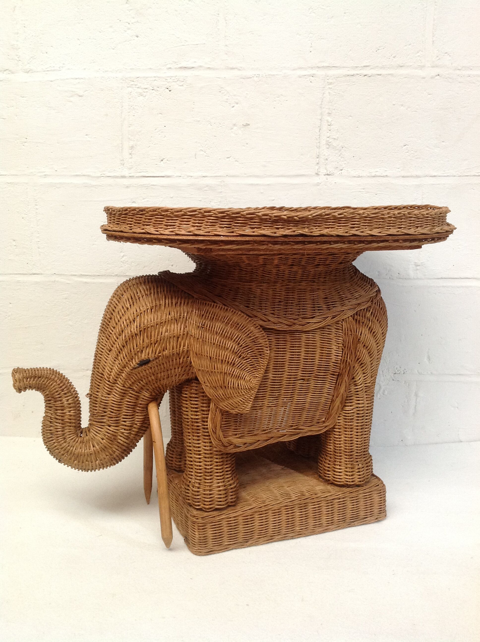 Vintage wicker elephant and rattan table