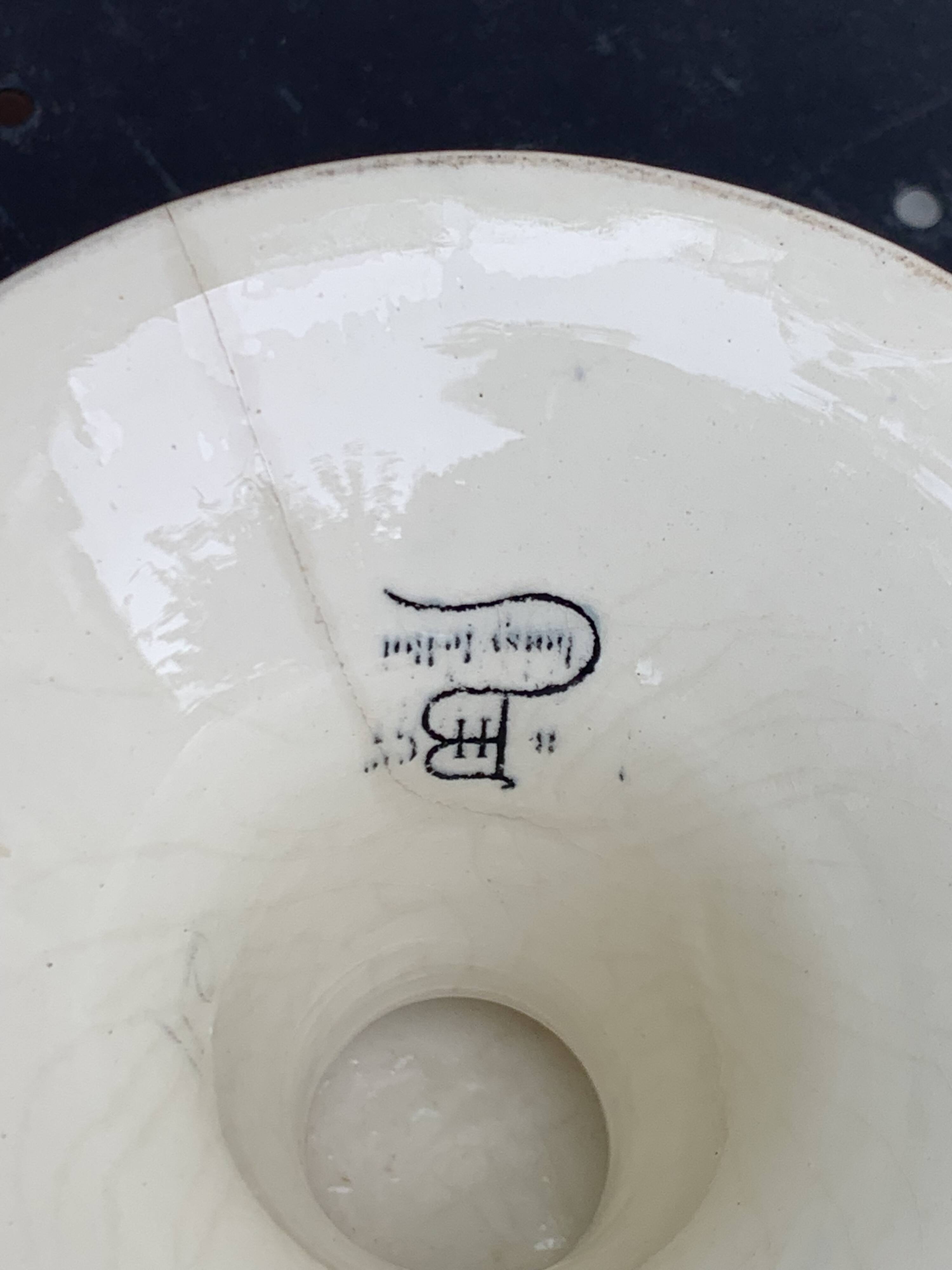 Fruit bowl, blue earthenware compote dish, slip, grape model, HBC