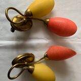 Pair of double wall lamp in brass and opaline year 1960 bi-color