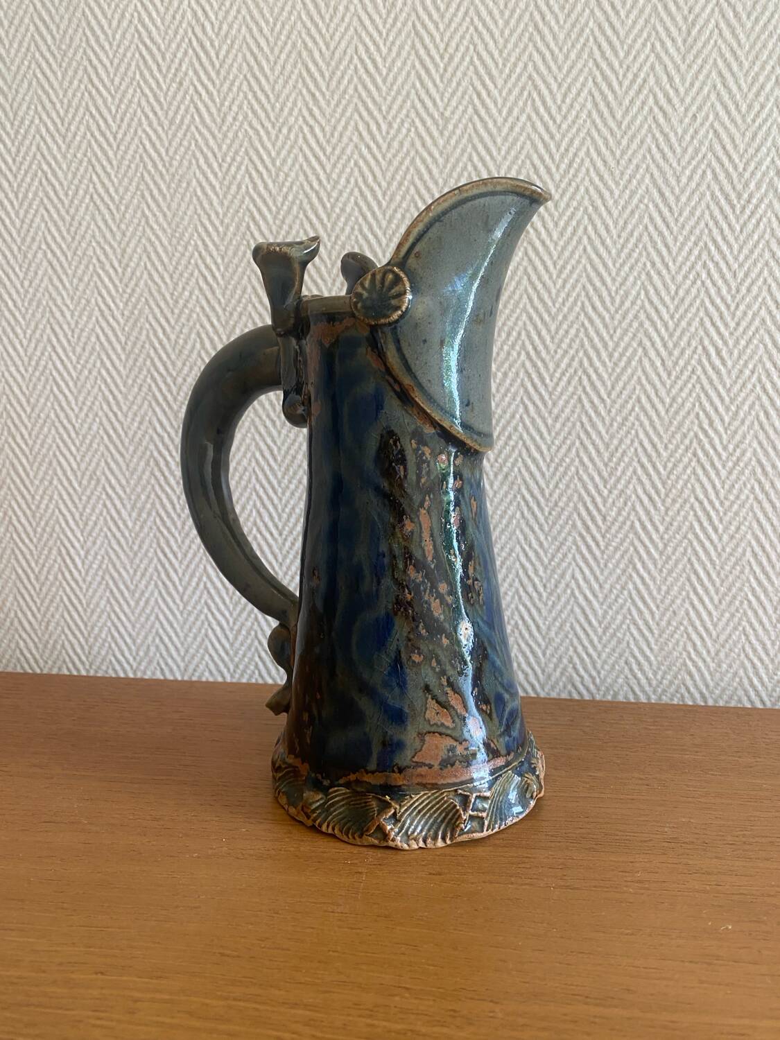 Antique Art Nouveau enamelled stoneware carafe