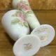 Vase and white eopaline glass set with painted floral decoration - Paris, vintage