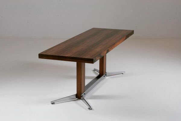 Table basse vintage en palissandre et métal brossé, 1960s