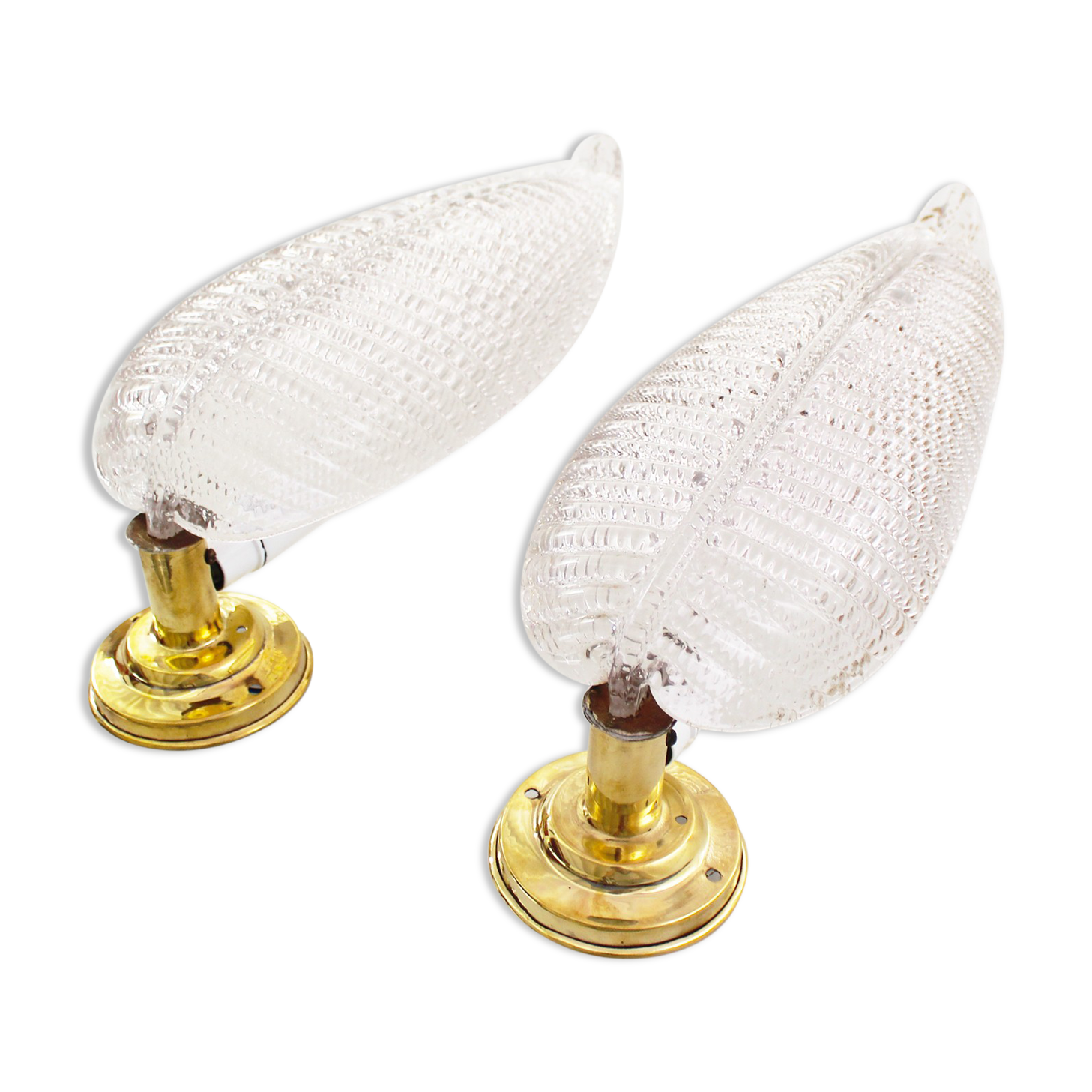 Pair of brass and muranoglass shell sconces