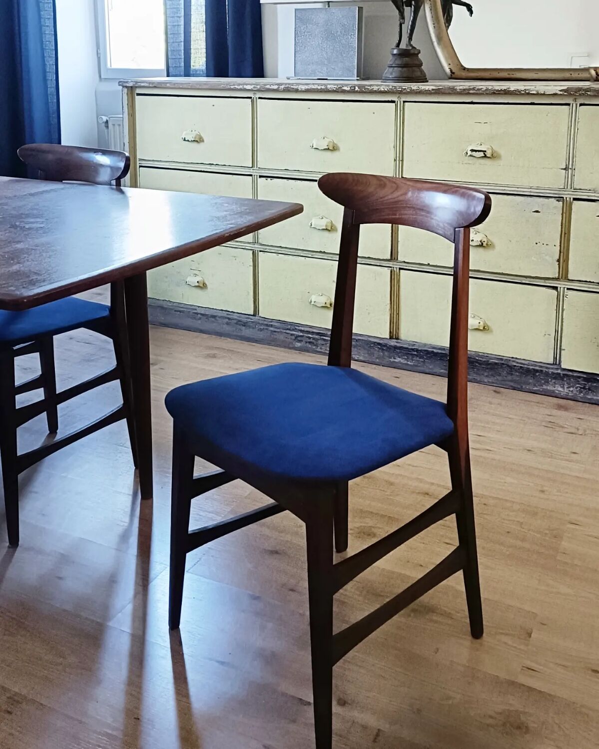 1960s Italian teak chairs in blue