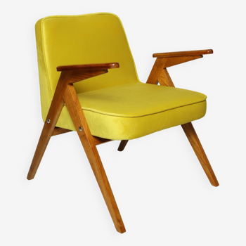 Fauteuil Vintage Jaune Velours Acacia Design Scandinave Couleur Miel Bois Hêtre