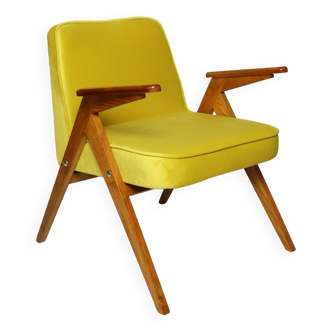 Fauteuil Vintage Jaune Velours Acacia Design Scandinave Couleur Miel Bois Hêtre