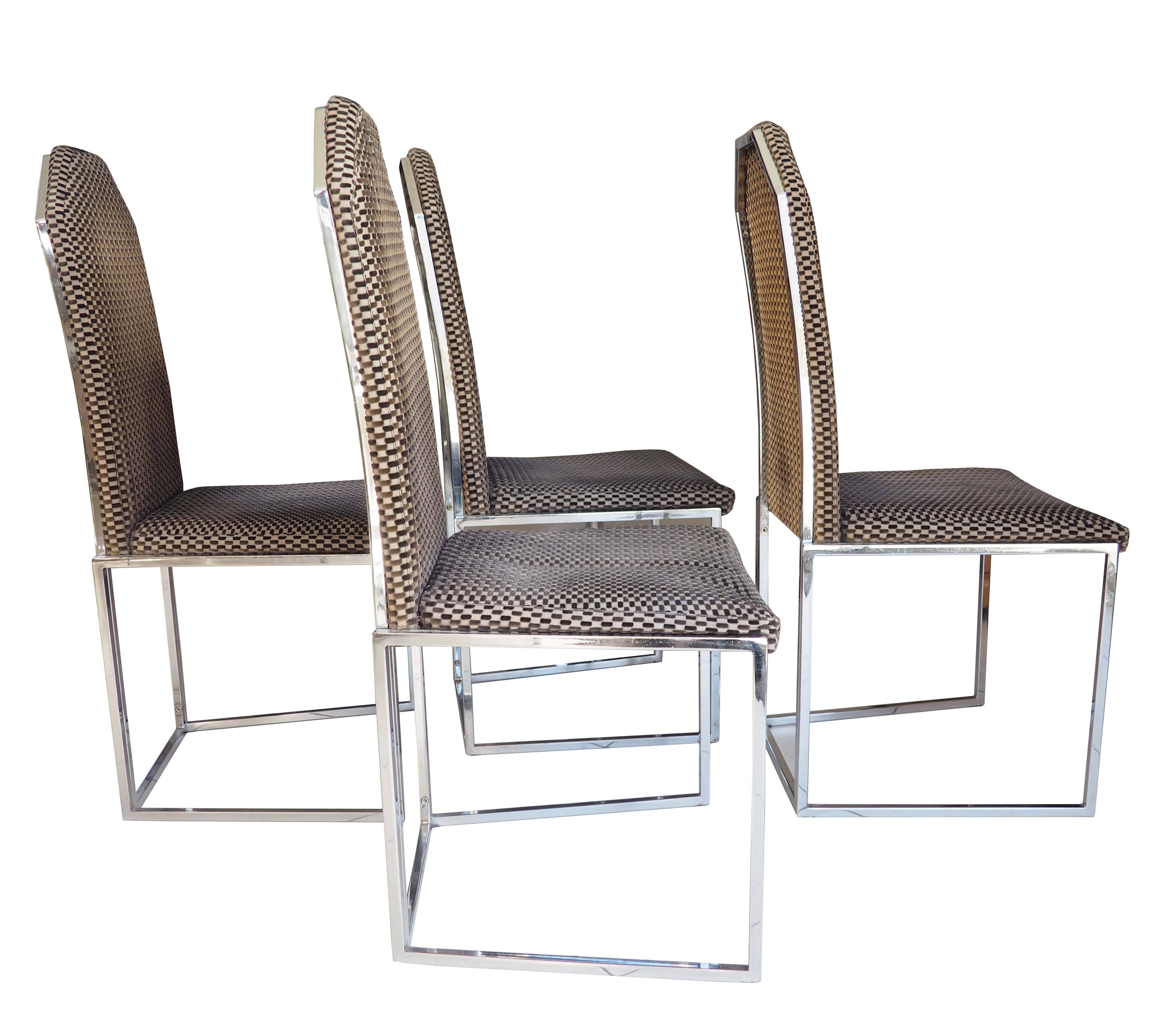 4 chrome and velvet sled chairs