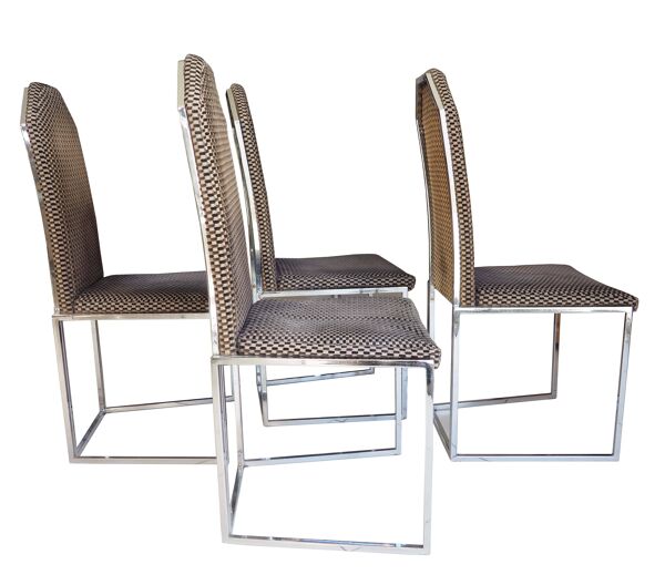 4 chaises traineau en chrome et velours