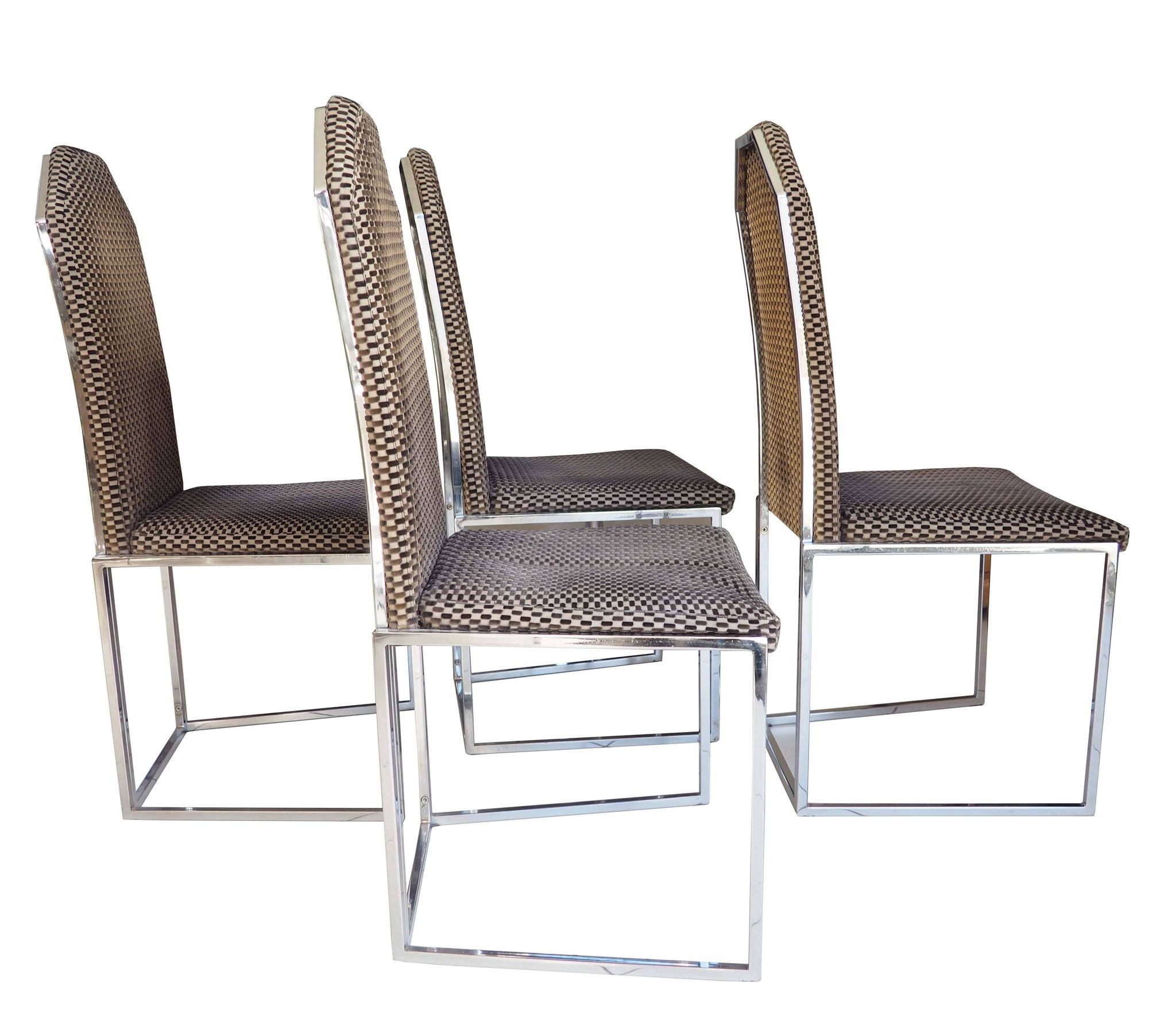 4 chaises traineau en chrome et velours