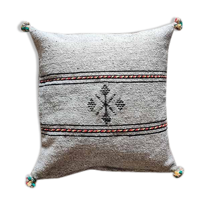 Coussin berbère gris clair fait main en coton