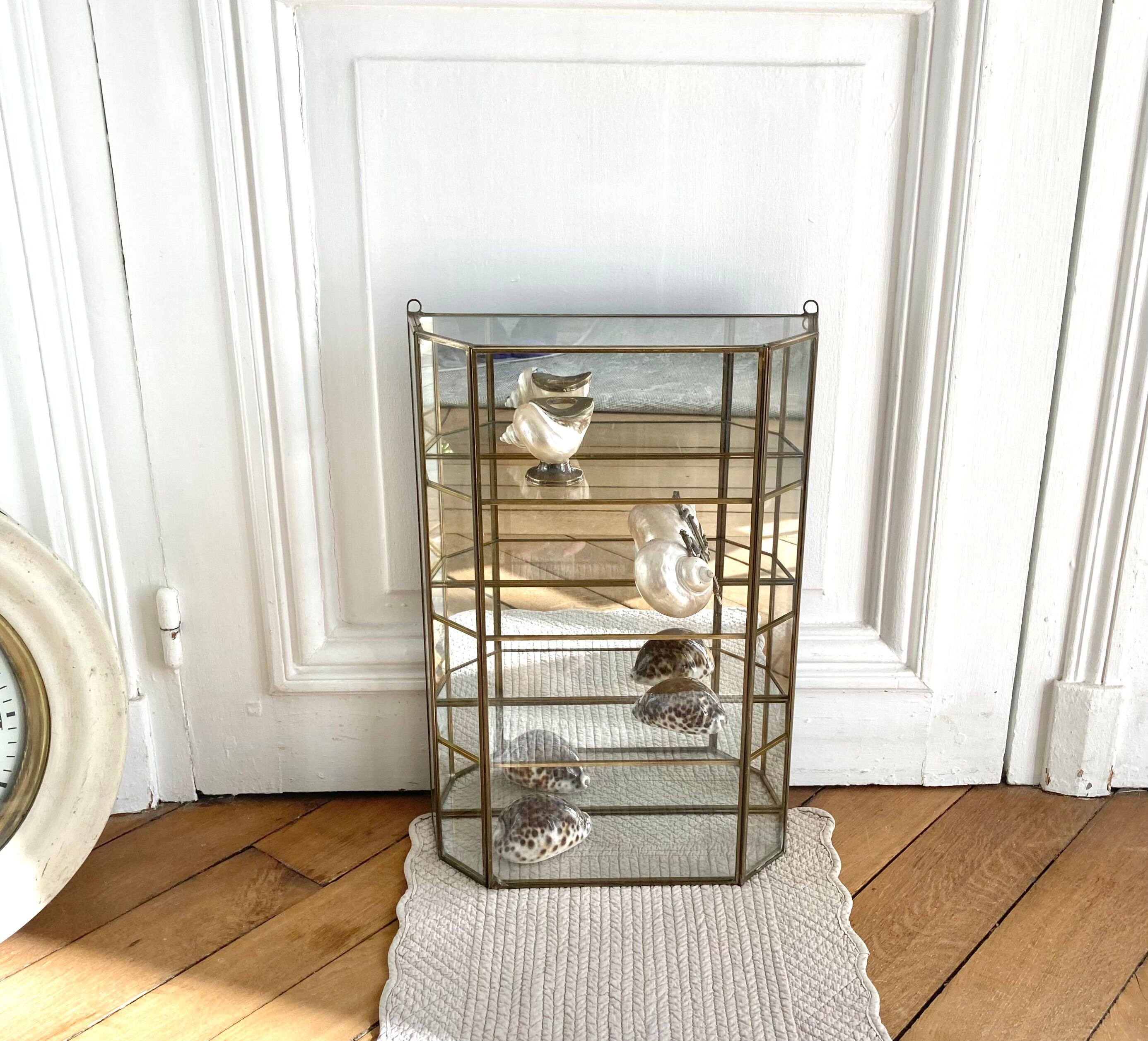 Wall showcase XXL brass glass and mirror 1960