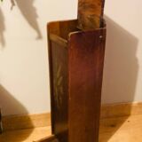 1980s solid wood bread bin decorated with a golden wheat sheaf
