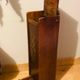 1980s solid wood bread bin decorated with a golden wheat sheaf
