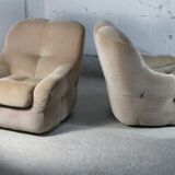 Pair of armchairs "space age". Beige corduroy velvet. France, circa 1970