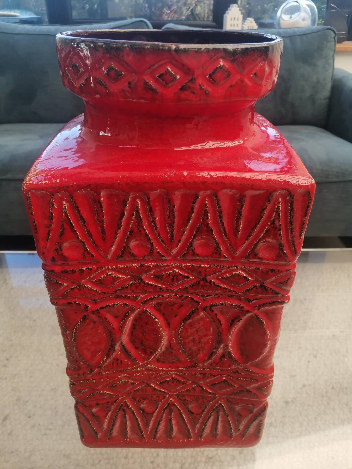 Large BAY Keramik Floor Vase 45 cm Red Vintage West Germany Bodo Mans