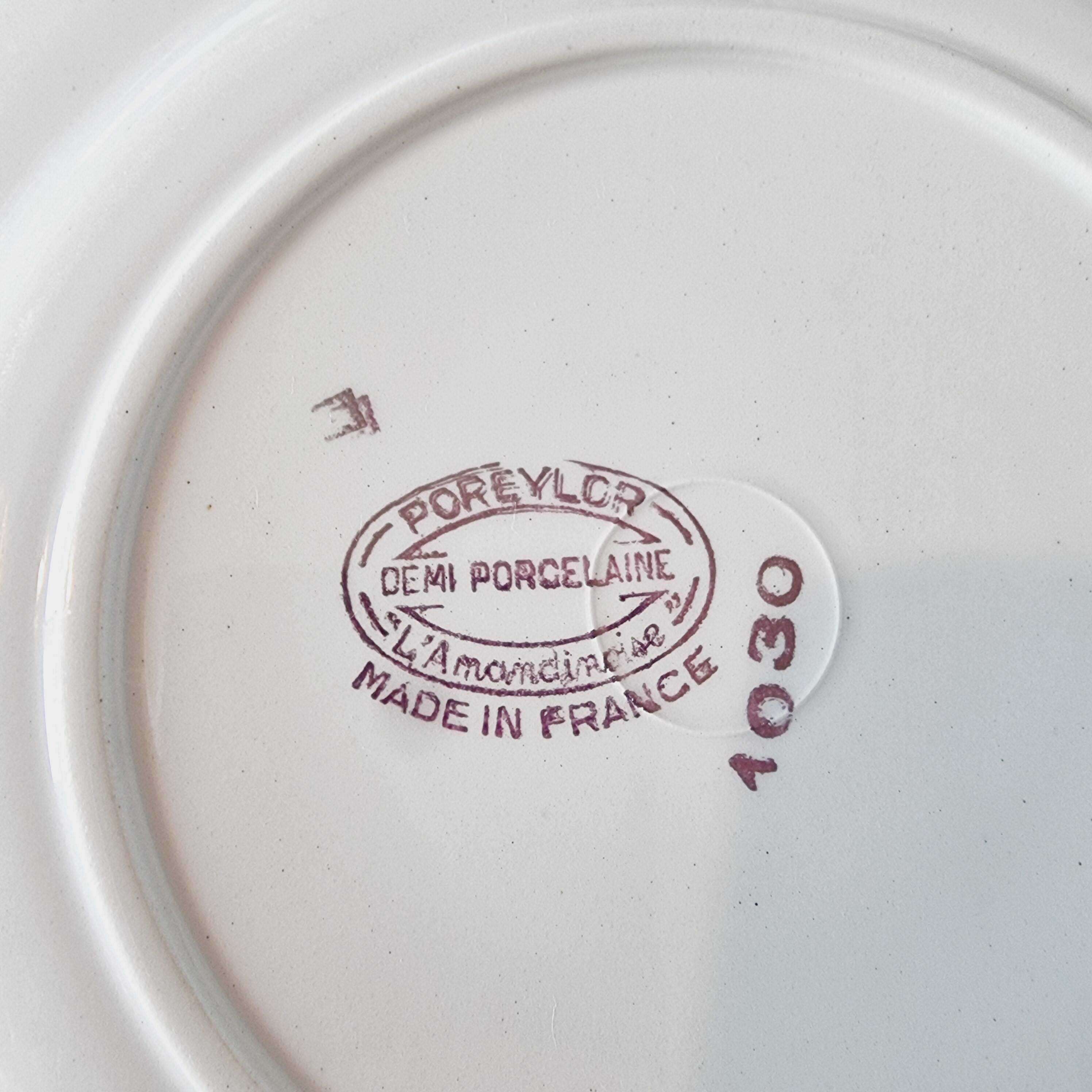 6 assiettes plates porcelaine française l amandinoise vert clair contour or et petites fleurs