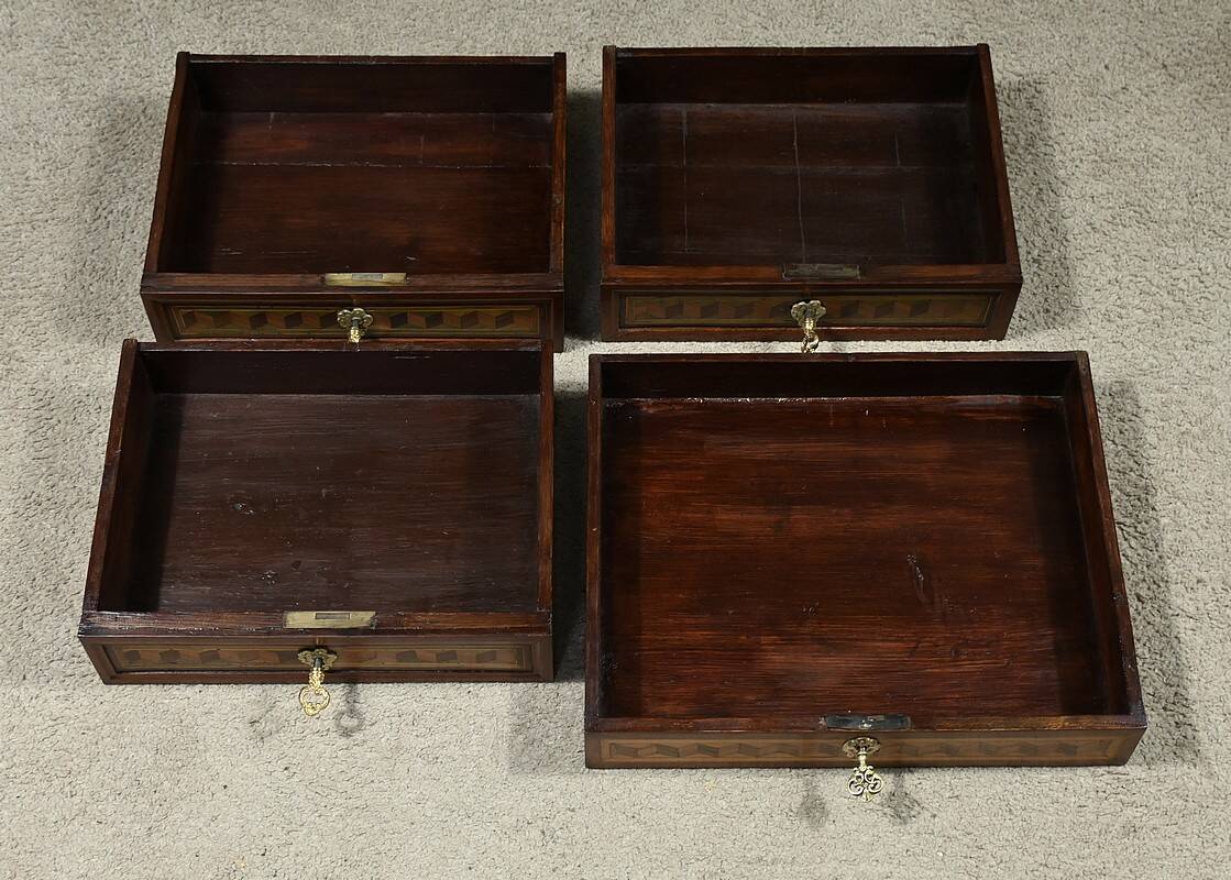 Rare small marquetry display cabinet, louis xvi style – mid 19th century
