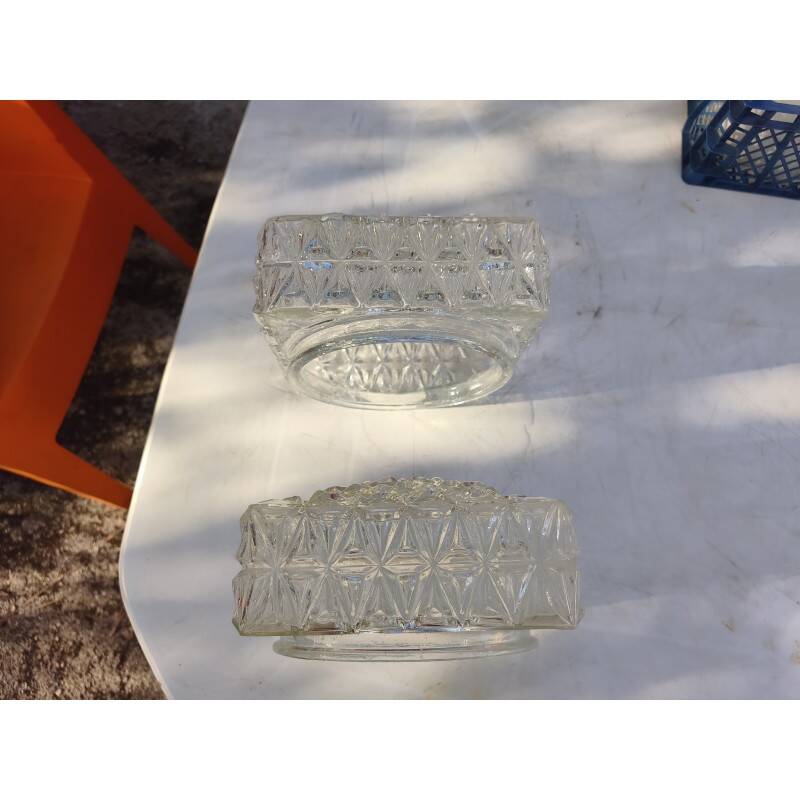 Pair of transparent glass ceiling lights from the 1960s.