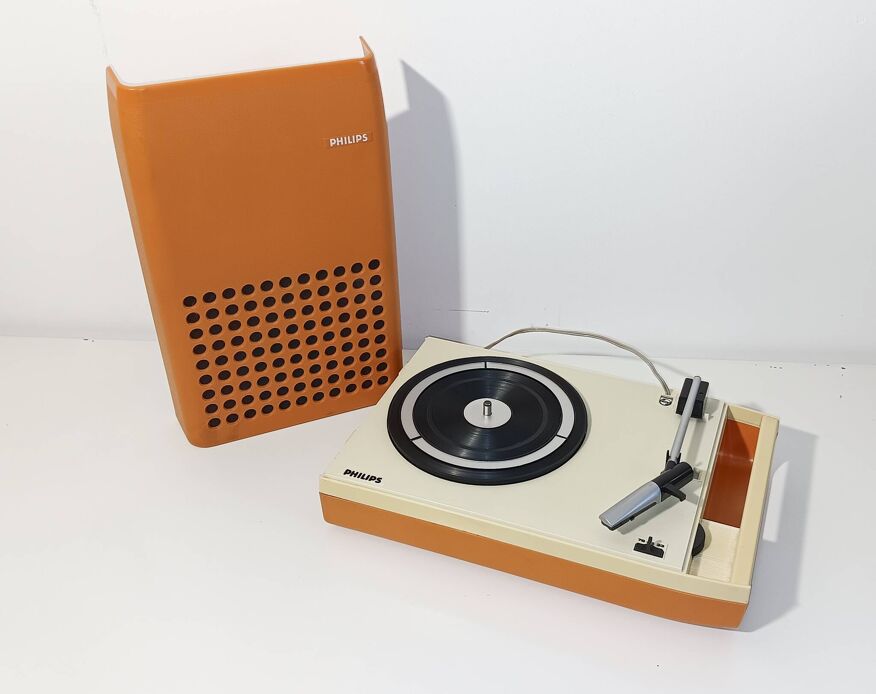 Tourne-disque portable orange vintage 1970 Philips 22GF113/03E | Selency
