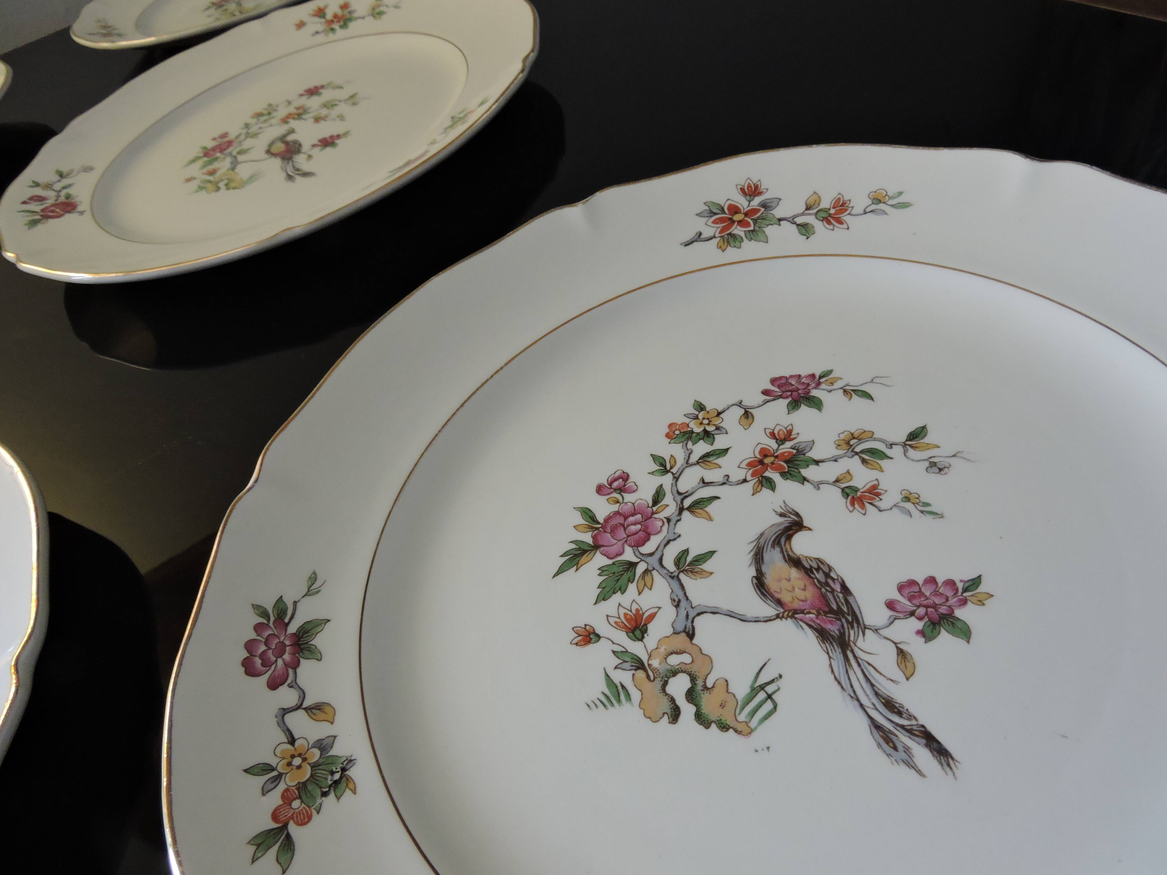 Service of 6 flat plates, semi-glazed ceramics, vintage
