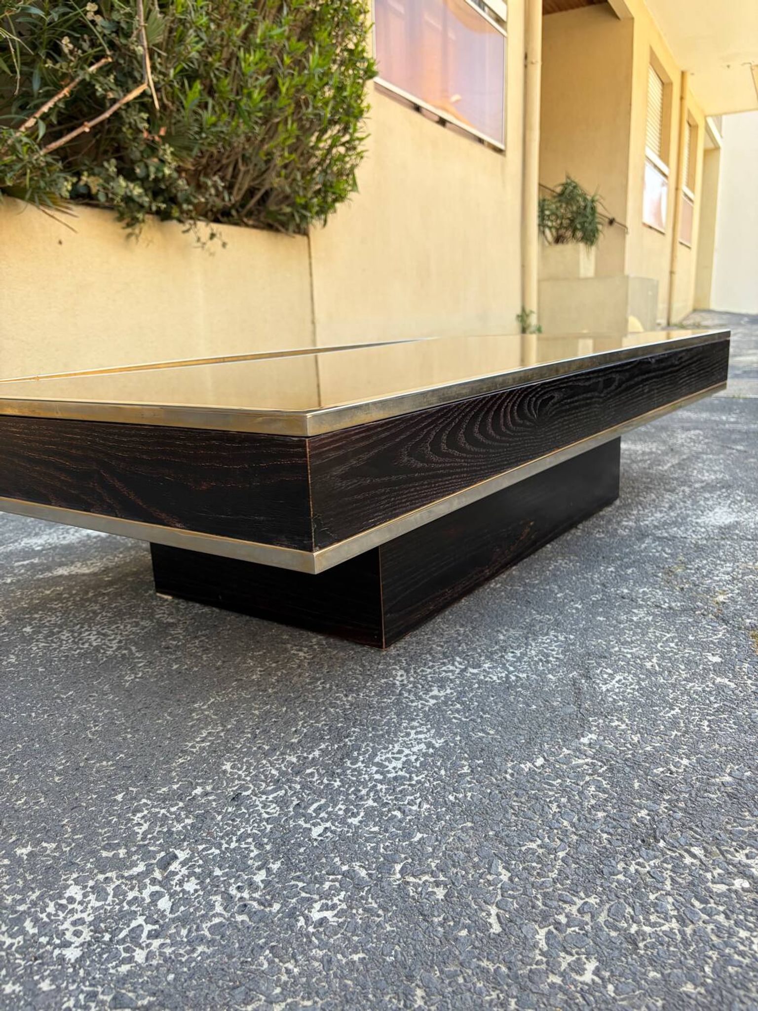 Willy Rizzo coffee table brass/glass 70s Italy