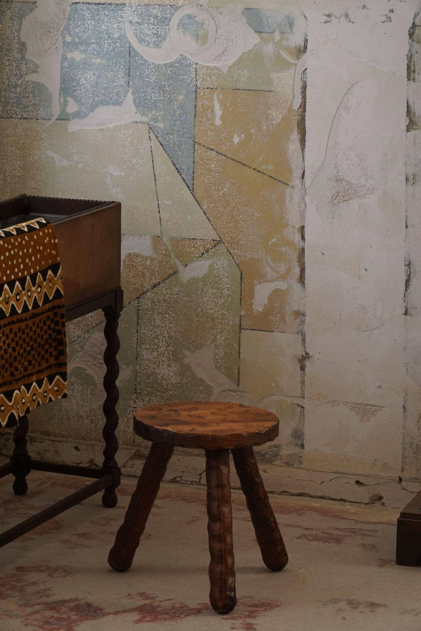 A pair of Wabi Sabi stools carved from pine, mid-century modern Swedish style, 1960s.