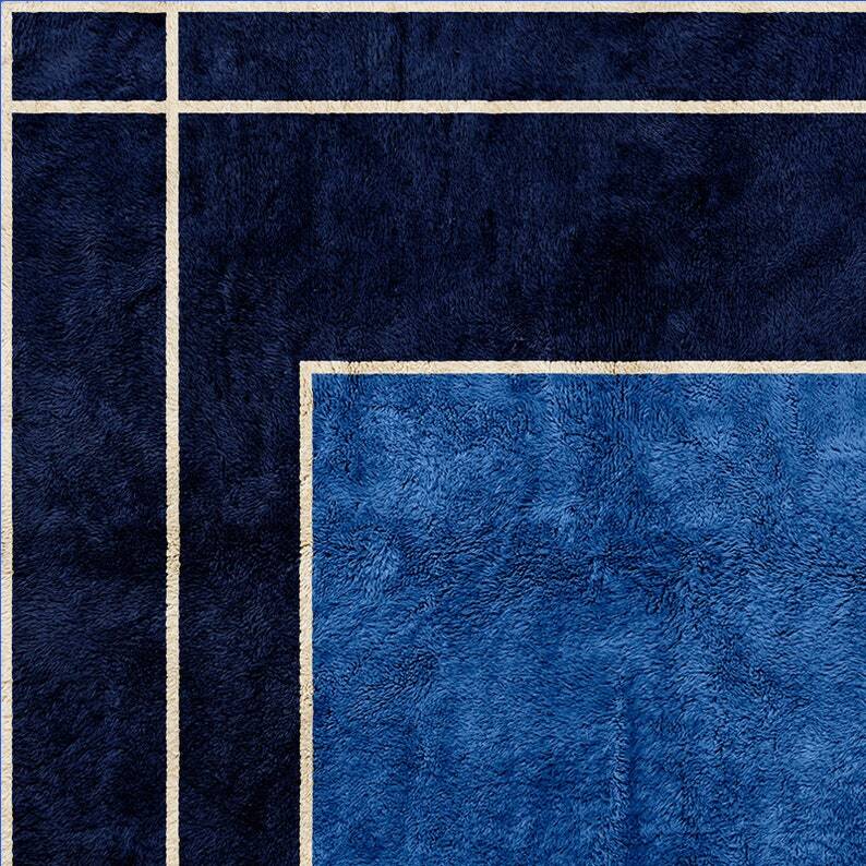 Blue, black rug traditional handmade wool fabric 250cmx150cm