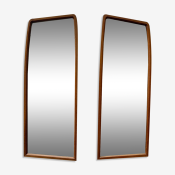 Paire de miroirs muraux en teck vintage - 58x21cm