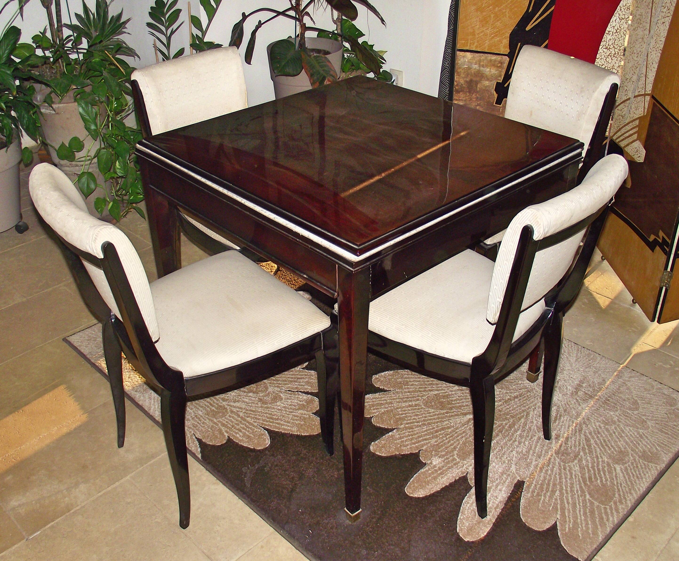 Table de bridge et 4 chaises Art Deco 1930s Lot de 5 elements